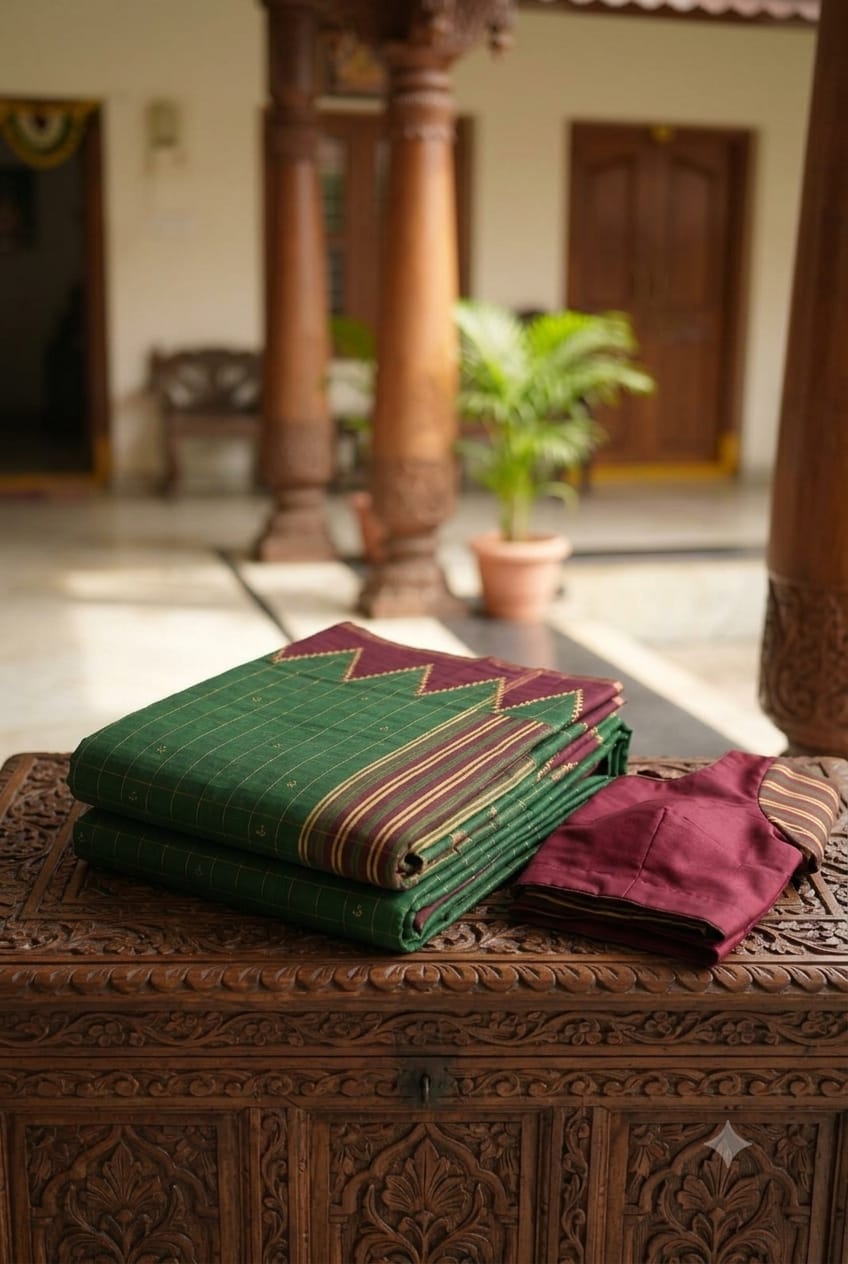 Dark green with maroon colour patta georgette design plain saree