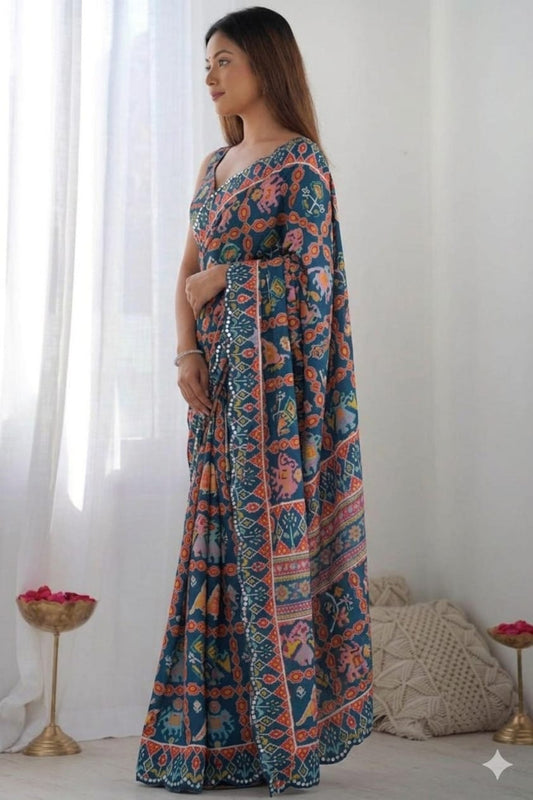 Mix black printed georgette saree