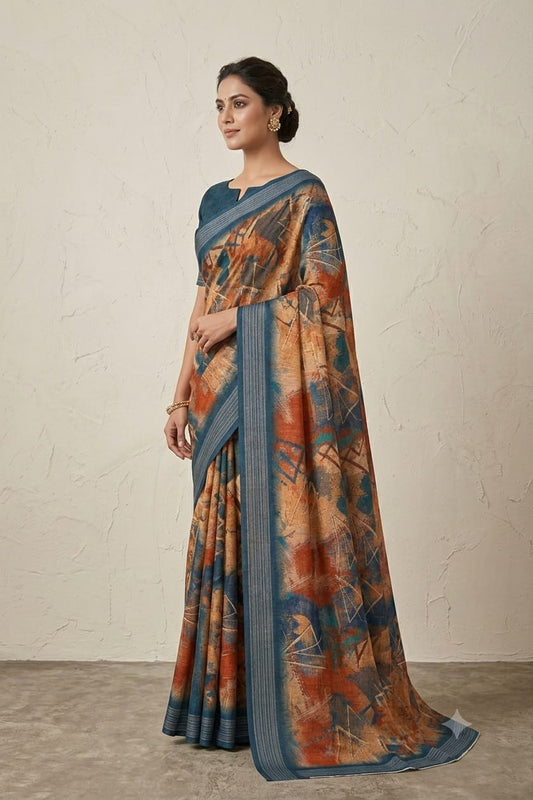 Famous synthetic fibre saree with mixture of various colours