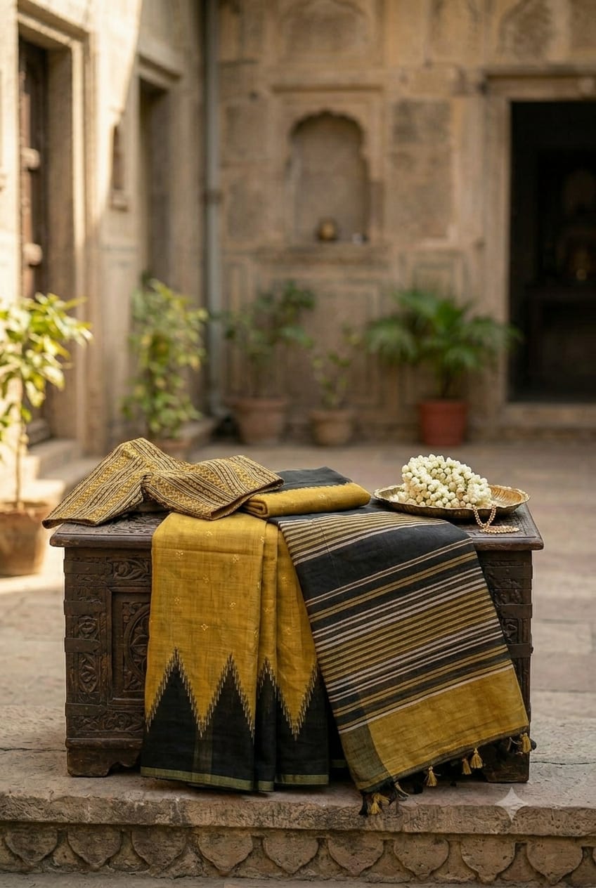 Great fancy saree along with yellow polyester fabric