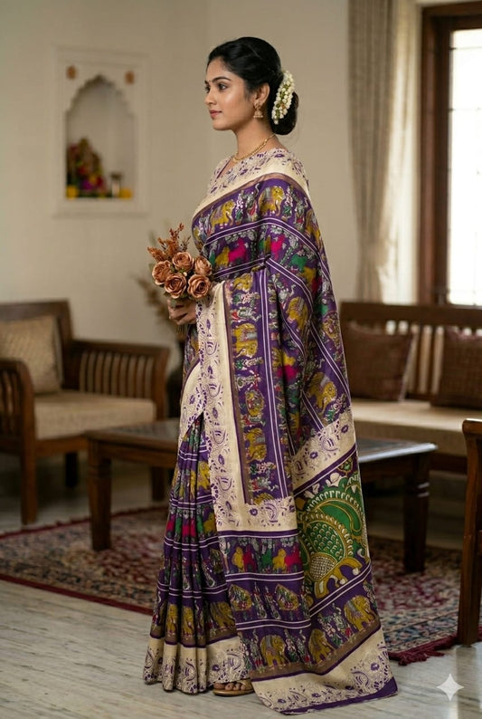 Purple silk theme Mixture of silk & desert with full embroidery work