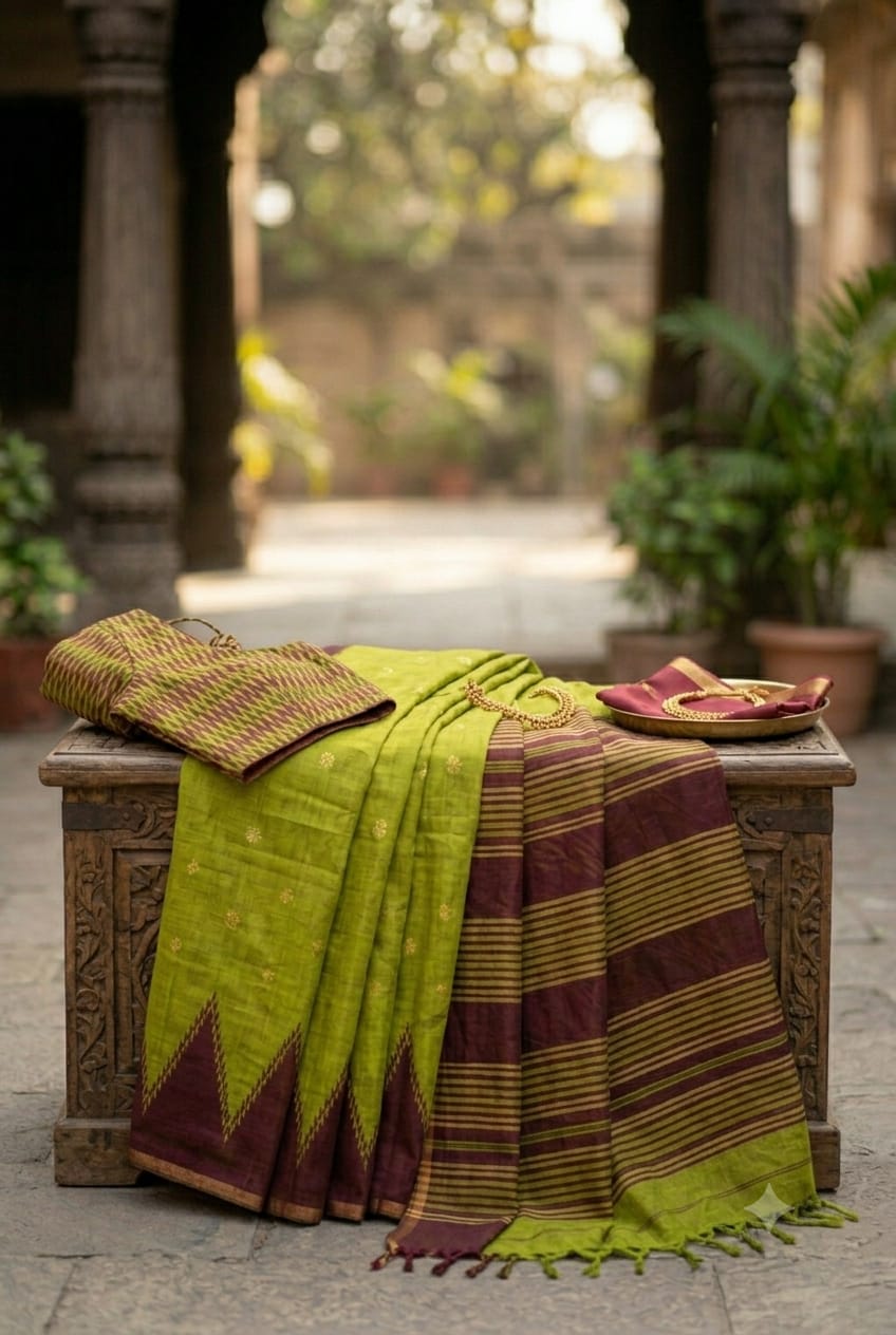 Shining green georgette saree with plain look