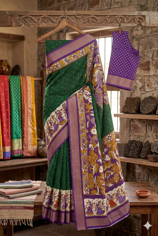Green peacock fully furnished silky Saree premium quality