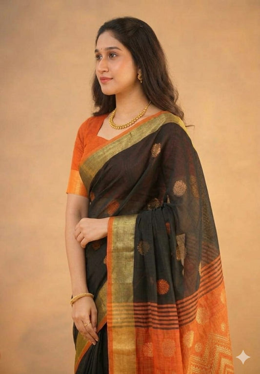 Mixture of orange & black with organza wedding wear