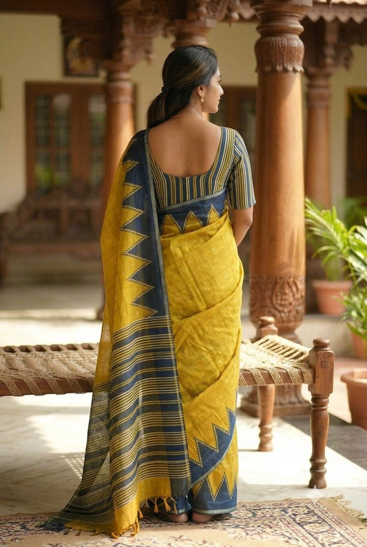 Enhanced by nature for your look light yellow colour polyester saree