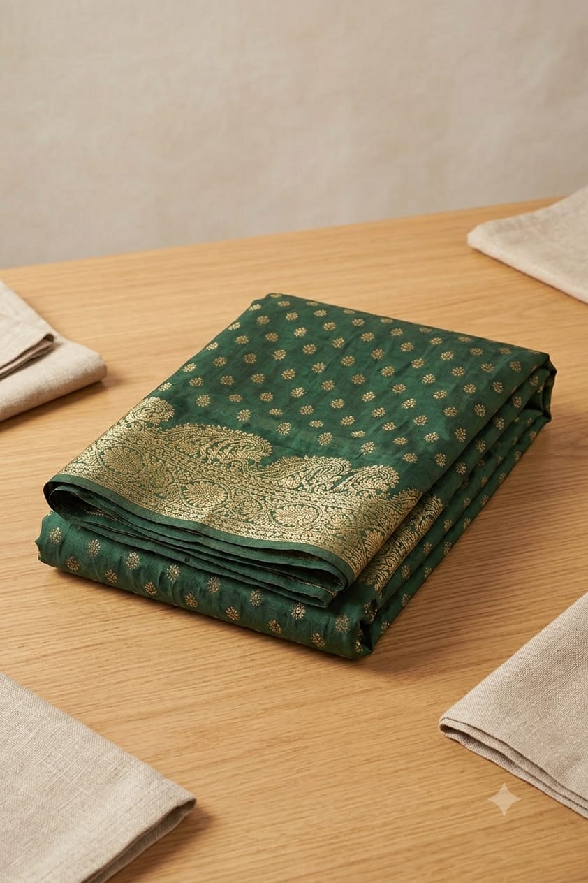 Dark green silk banarsi saree with jari work energy