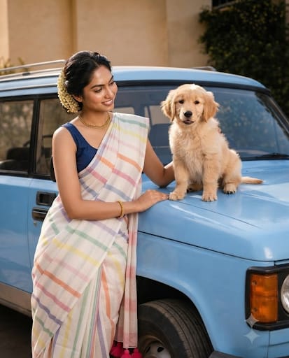 Elegant pastel striped linen saree with tassels perfect for you