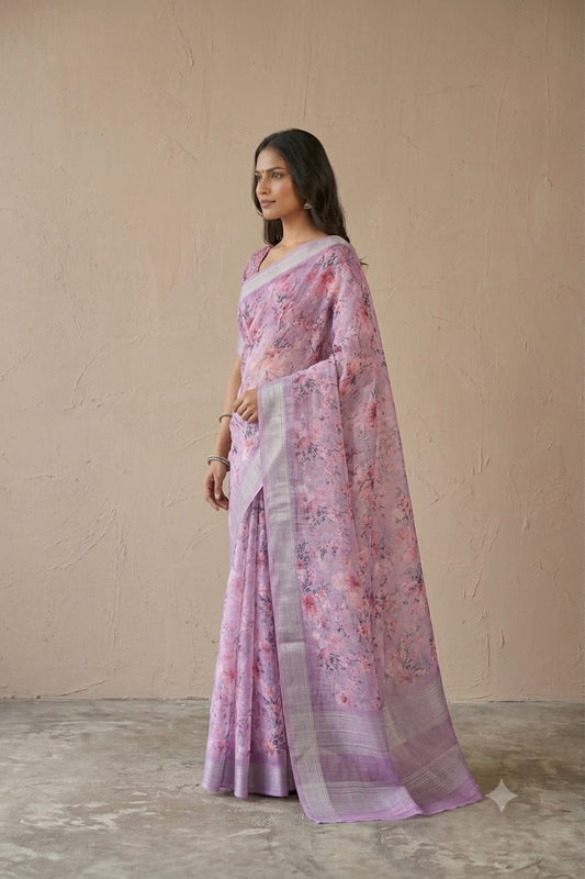 Slightly pinkish colour mixture of polyester and georgette saree