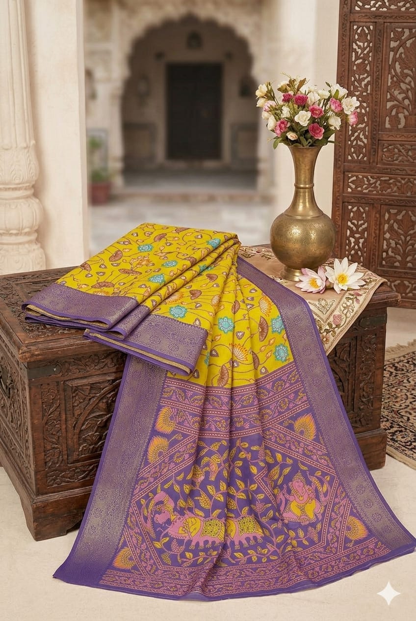 Mango dessert with bengani mix of silk and jari embroidery work