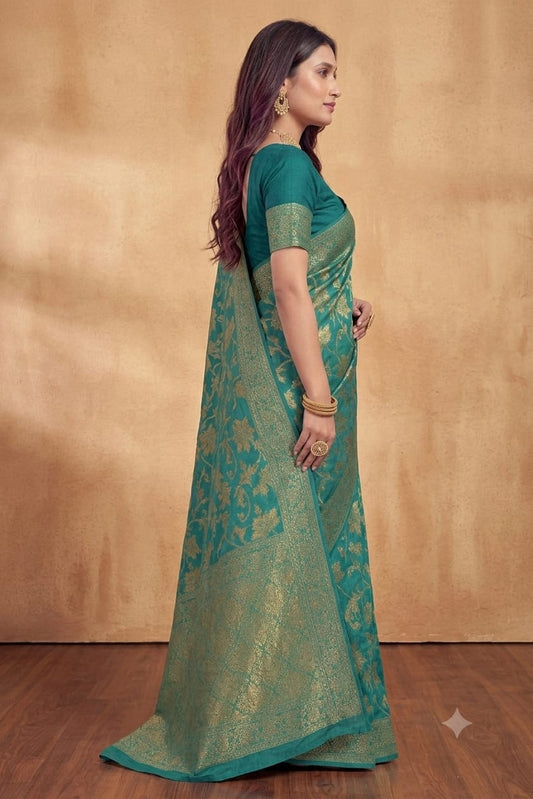 Queen silky banarsi saree -modern style -alongwith breathable fabric