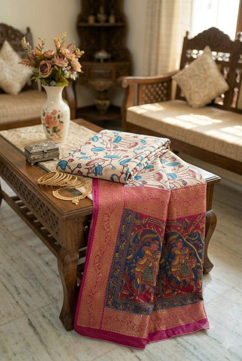 Mixture of silk and jari embroidery boundary saree