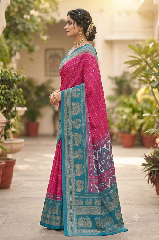 Dark pinky georgette saree with shining texture