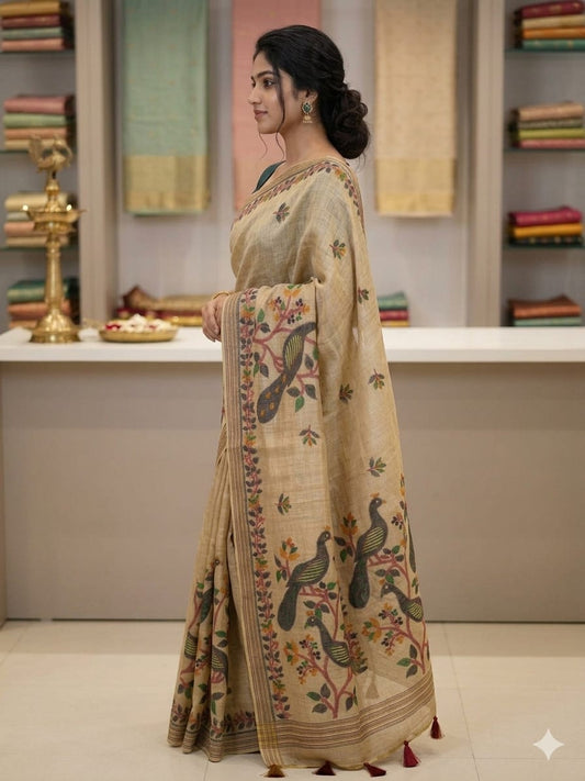 Vanilla pista with traditional embroidery on coton fabric