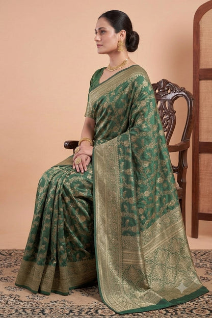 Greanly jari worked fliral silk saree