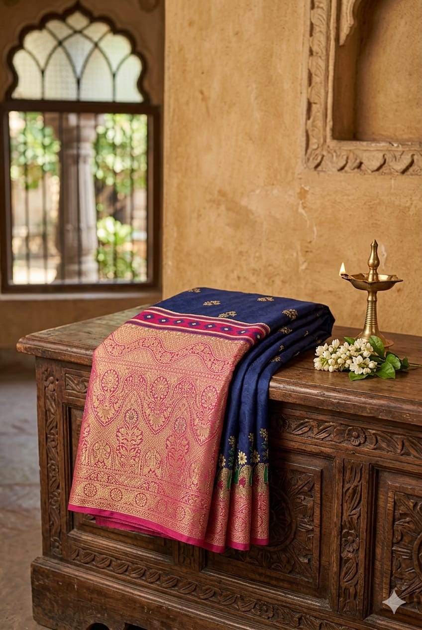 Navy silk banarsi saree