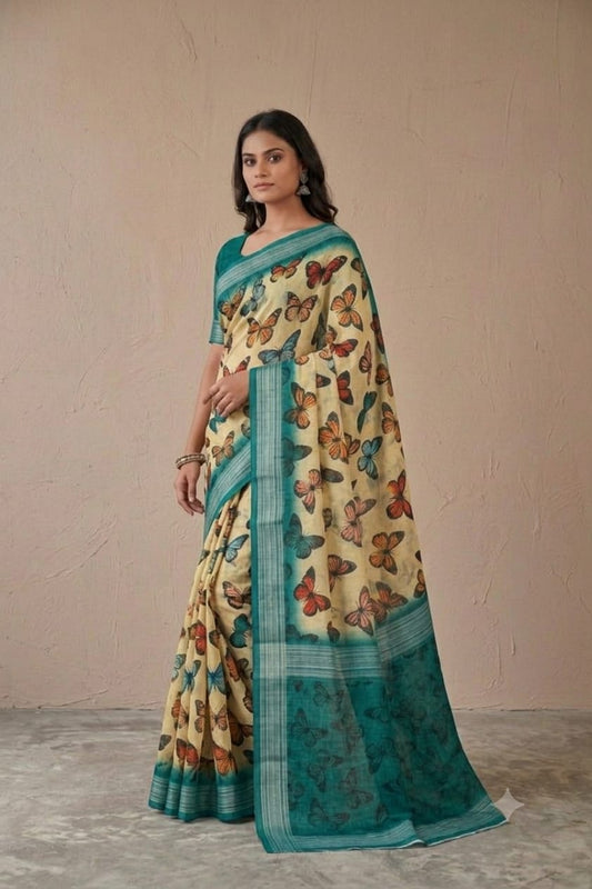 Semi georgette Butterfly design premium polister saree