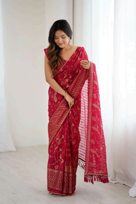 Maroon Georgette with golden jari embroidery work royal look