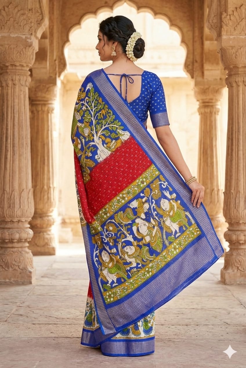 Dark red banarsi with blue border patta