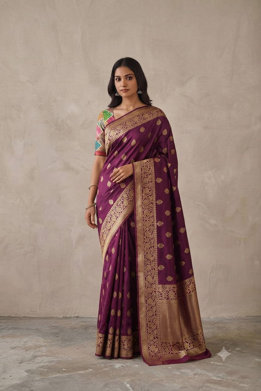 Purple silk banarsi jari boundary saree give you stylish look