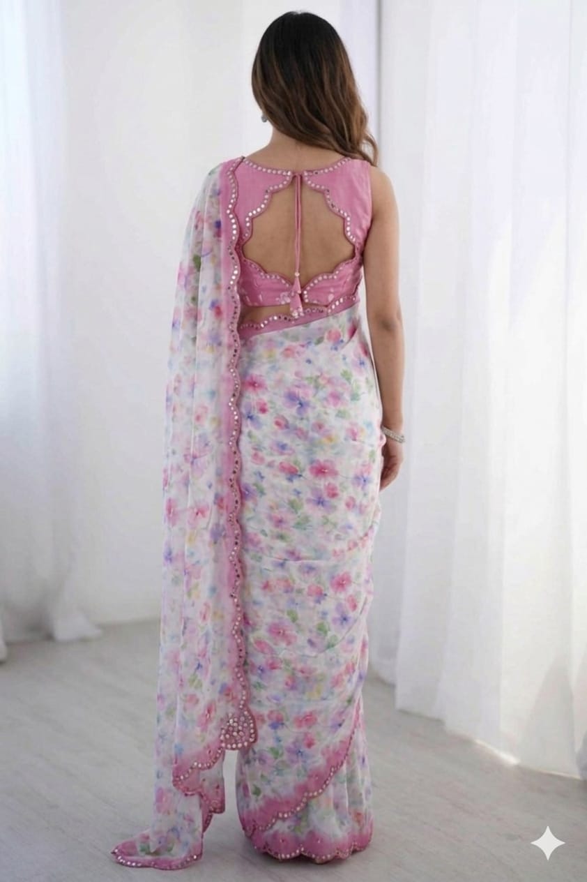Light Pinky georgette saree ready to wear