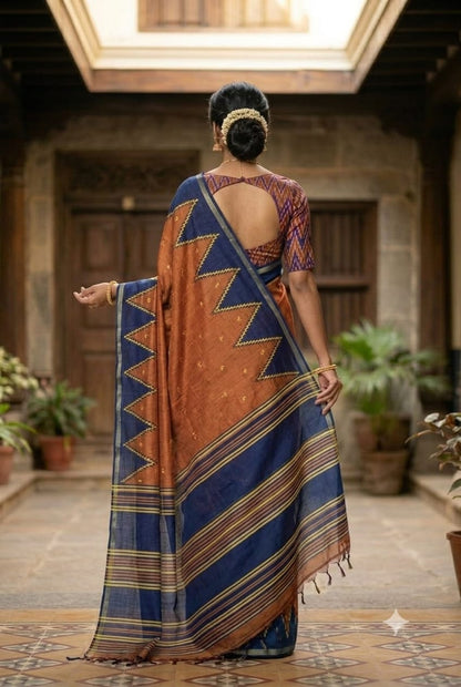 Mixture of kesari and brown colour saree chiffon fabric