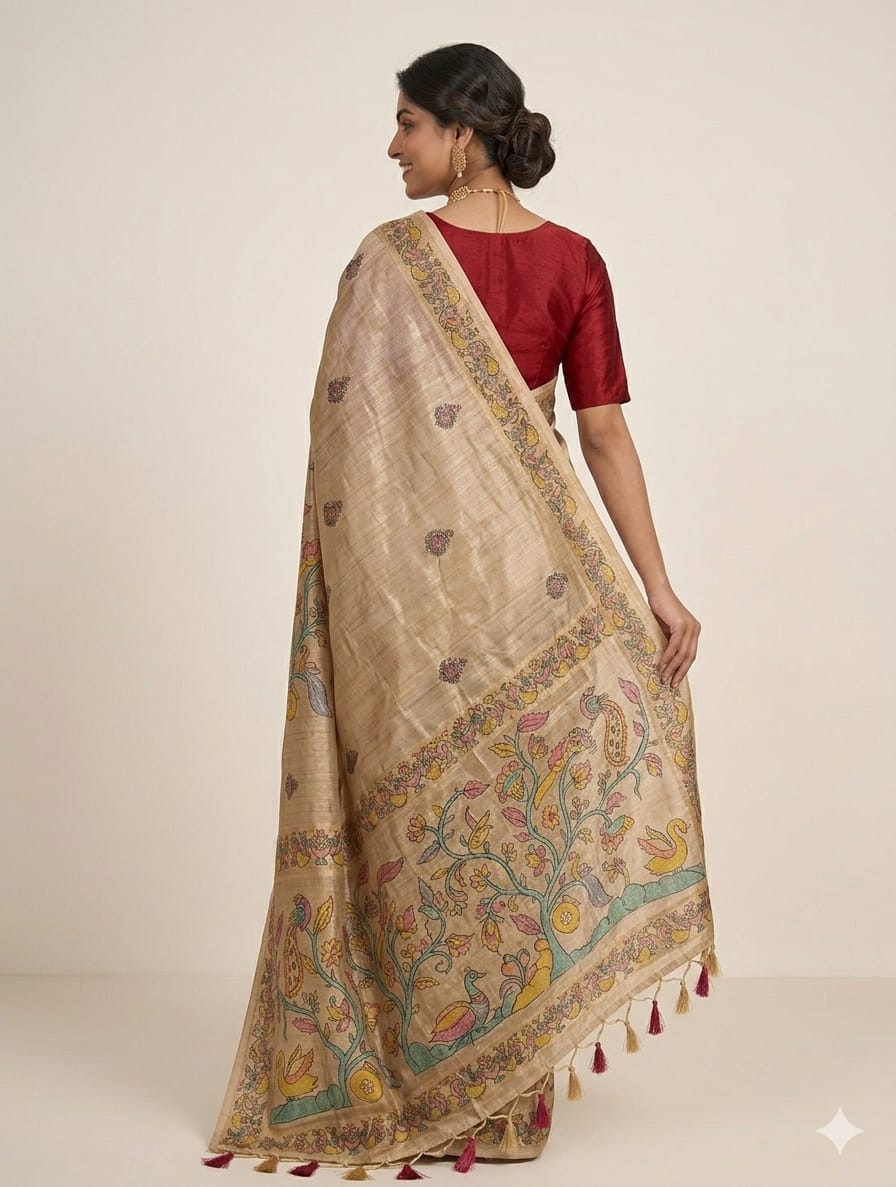 Golden silk banarsi saree -modern style -alongwith embroidery blouse & peticoat