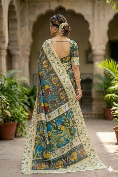 Greany silk with desert mixing work on it