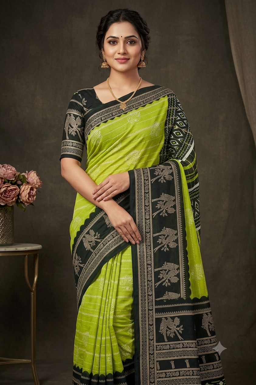 Light green georgette saree with dark boundary
