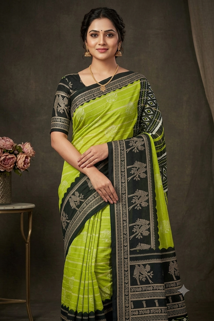 Light green georgette saree with dark boundary