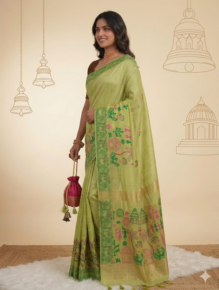 Green cotton butta sarees -alongwith breathable blouse