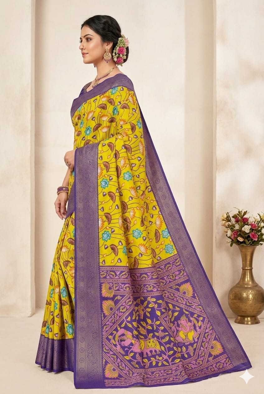 Mango dessert with bengani mix of silk and jari embroidery work
