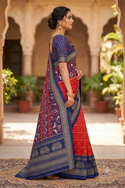 Mixture of polyester & chiffon red coloured saree