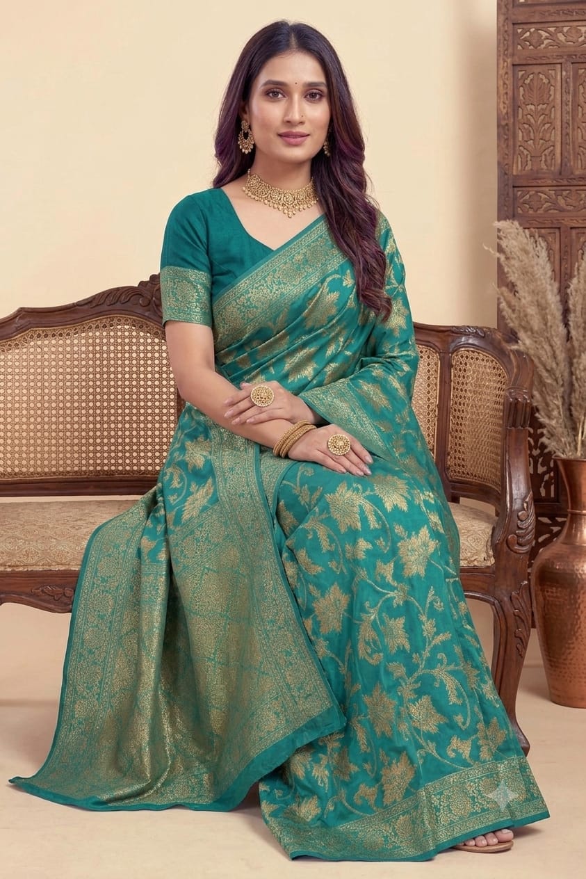 Queen silky banarsi saree -modern style -alongwith breathable fabric