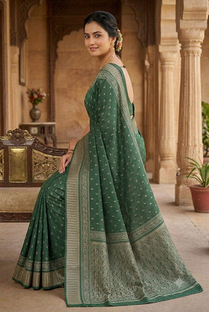 Greanish organza saree with shining texture ready to wear