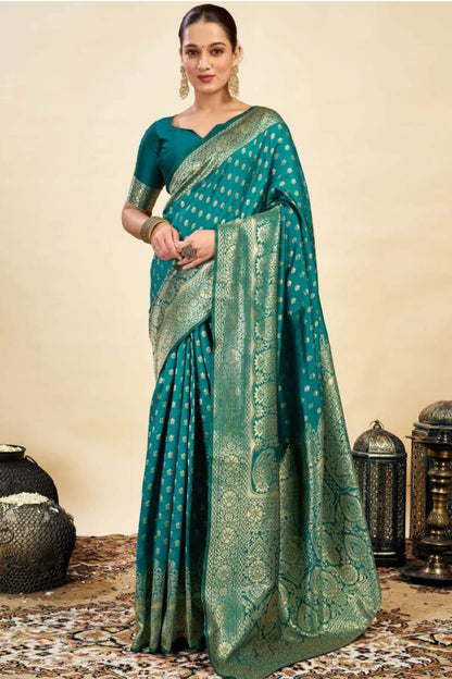 Mixture of jari embroidery and bnarsi silk saree