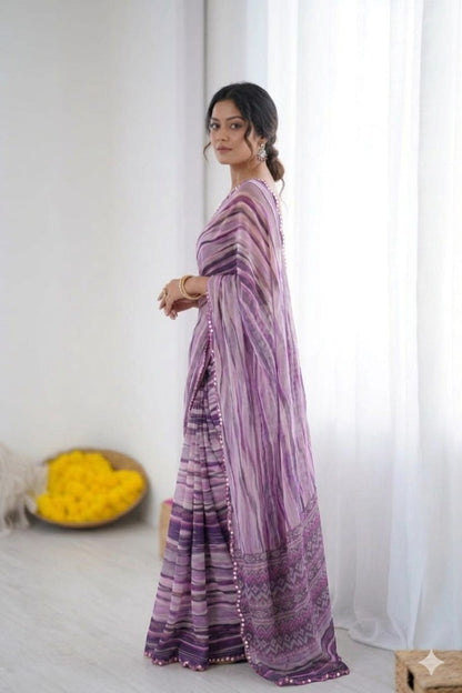 Milky bengani mix georgette light weight saree