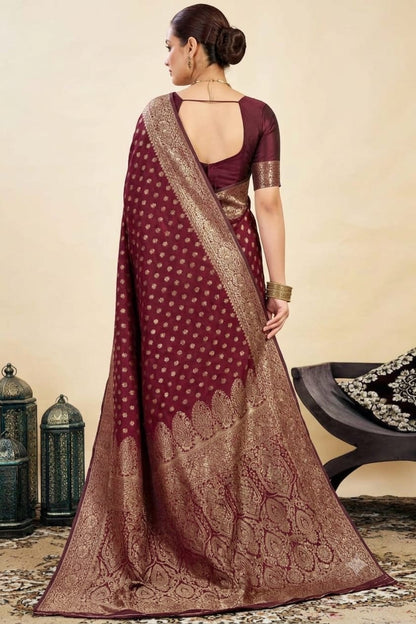 Chocolaty jari boundary bnarsi silk saree occasional wear