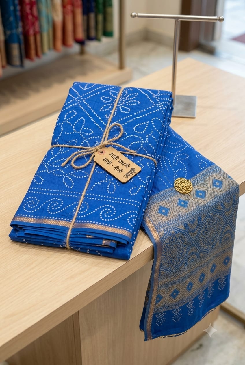 Asmani blue saree mixture of polyester fabric