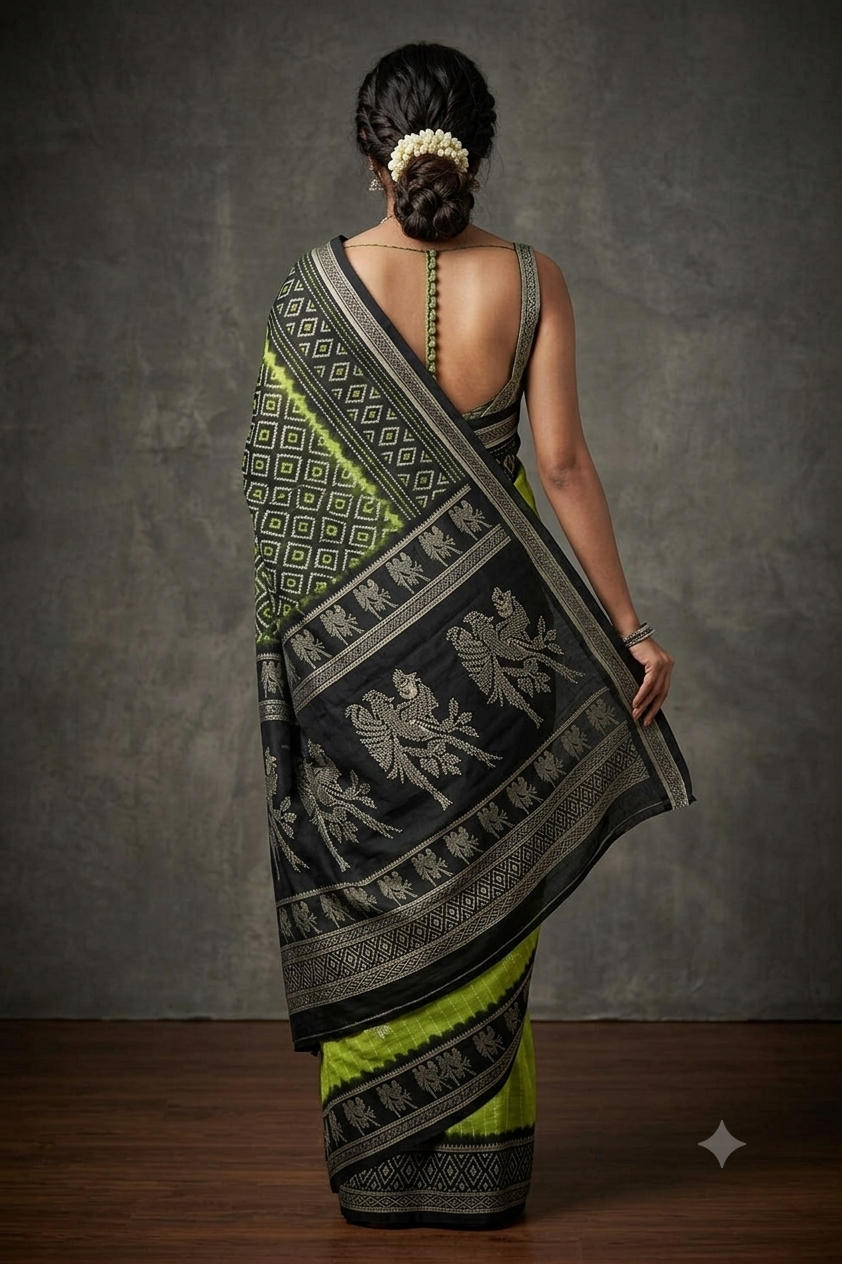 Light green georgette saree with dark boundary
