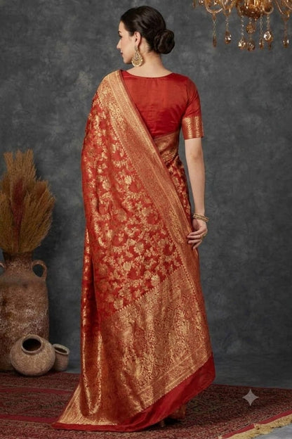 Red coloured premium jari worked floral saree
