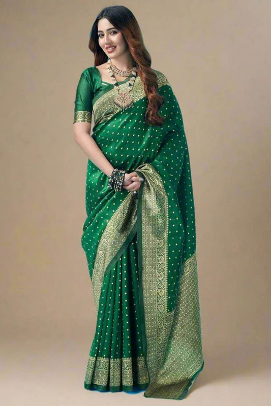 Greanly mother look enhancing your texture with this silky banarsi saree
