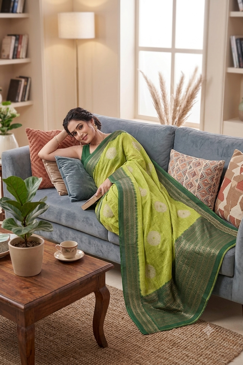 Light green georgette design plain saree with simple regular wear