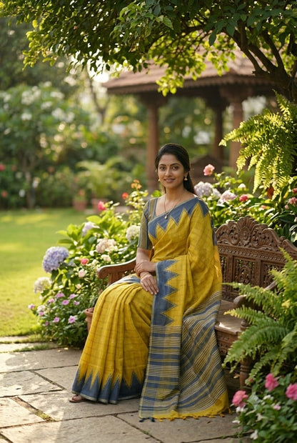 Enhanced by nature for your look light yellow colour polyester saree