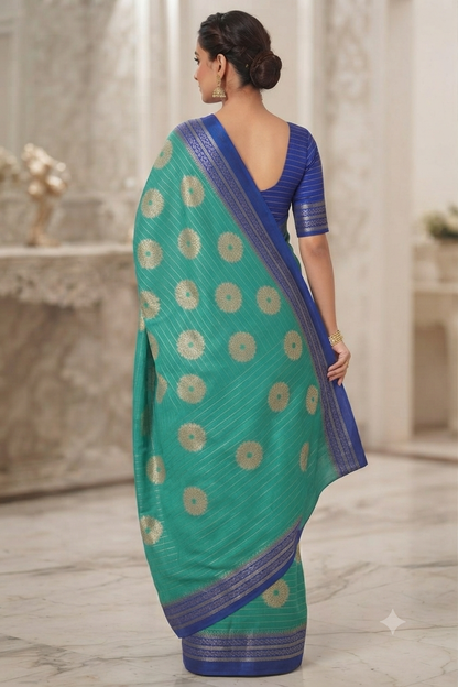 Radiant green floral motif saree with a mixture of silk&cotton