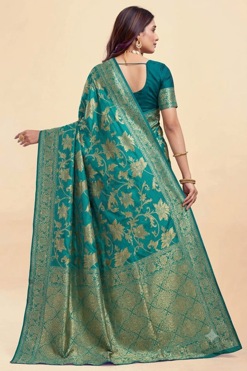 Queen silky banarsi saree -modern style -alongwith breathable fabric