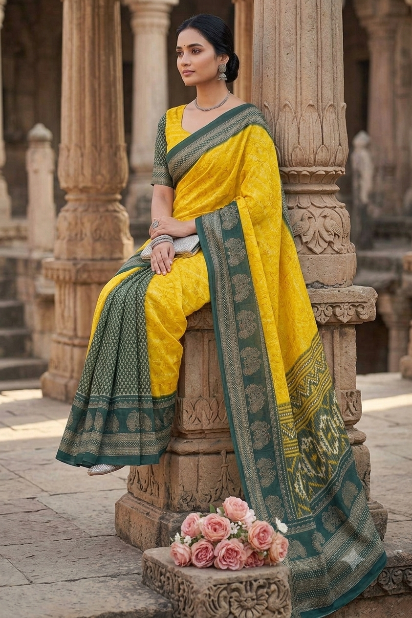 Yellowstone georgette saree with shining texture ready to wear