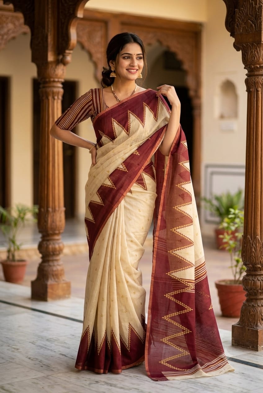 White & simple plain georgette saree with shining texture