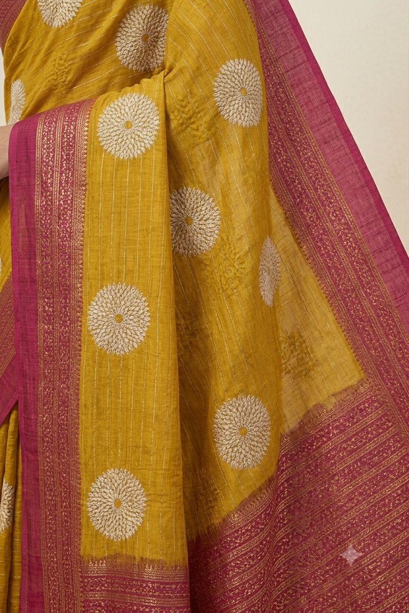 Yello mango polyester fabric saree with shining look