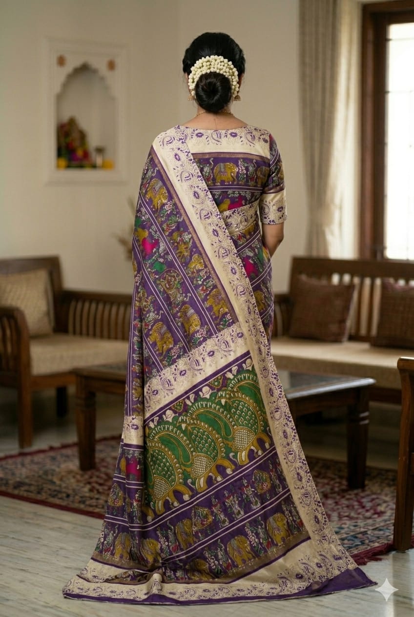 Purple silk theme Mixture of silk & desert with full embroidery work