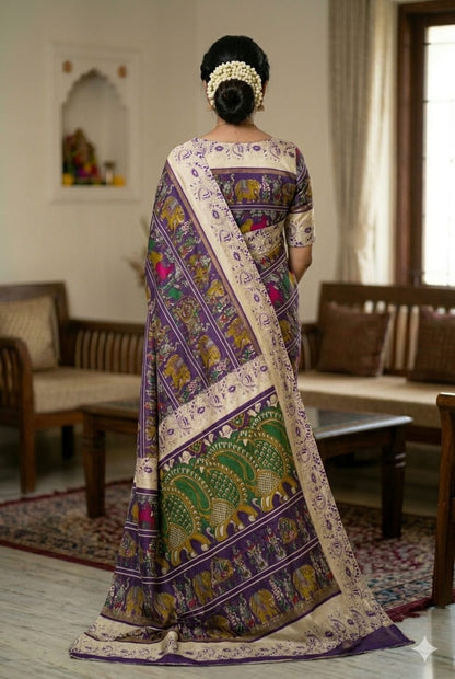 Purple silk theme Mixture of silk & desert with full embroidery work